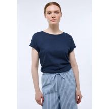 Tee-shirt manches courtes en jersey de coton et lin - Bleu - L - Femme - Monoprix