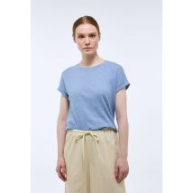 Tee-shirt manches courtes en jersey de coton et lin - Bleu - M - Femme - Monoprix