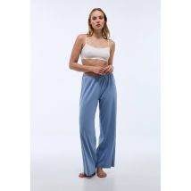 Pantalon long et ample en pointelle de coton bio - Bleu - S - Femme - Monoprix