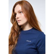 T-shirt à manches courtes à message imprimé en coton bio - Bleu foncé - S - Femme - Monoprix