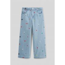 Jean large rayé brodé - Bleu clair - 12 ans - Enfant - Monoprix
