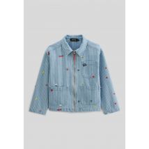 Veste brodée en jean - Bleu clair - 12 ans - Enfant Fille - Monoprix