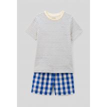 Pyjama short vichy en jersey coton bio gots - Bleu - 8 ans - Enfant Garçon - Monoprix