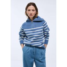 Pull col zippé en coton bio - Bleu - M - Femme - Monoprix