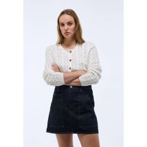 Cardigan boutonné à torsades en coton bio - Beige Ecru - L - Femme - Monoprix