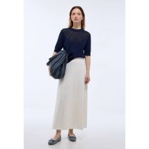 Jupe midi en maille ajourée - Beige Ecru - L - Femme - Monoprix