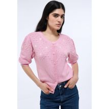 Cardigan manches courtes brodé - Rose - L - Femme - Monoprix