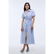 Robe midi cintrée rayée en coton bio gots - Bleu - 44 - Femme - Monoprix