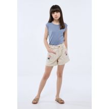 Short en jean à poches brodées - Beige clair - 10 ans - Enfant Fille - Monoprix