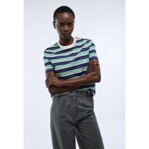 Sport - T-shirt rayé à manches courtes en coton bio - Bleu foncé - XL - Femme