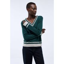 Sport - Pull de golf à manches longues et col v constrasté - Vert foncé - L - Femme