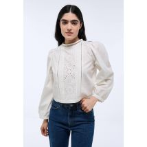 Top manches longues détails dentelle en coton bio gots - Blanc - 42 - Femme - Monoprix