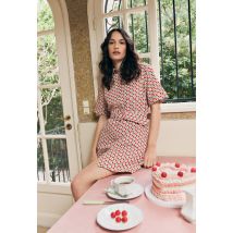 Robe courte cintrée imprimée en coton - Beige clair - M - Femme - Monoprix