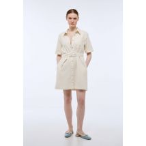 Robe courte cintrée unie en coton - Jaune clair - S - Femme - Monoprix