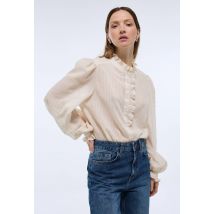 Chemise manches longues rayée en coton bio gots - Beige - M - Femme - Monoprix