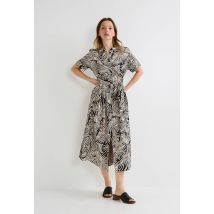 Robe midi ceinturée imprimée - Noir - 38 - Femme - Monoprix