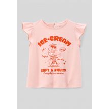Bout'chou - T-shirt manches courtes à volants imprimé en coton bio gots - Rose clair - 6 mois - Bébé