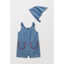 Bout'chou - Salopette courte avec fichu en denim brodés en coton bio gots - Bleu foncé - 36 mois - Bébé