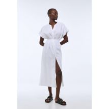Robe midi unie en lin - Blanc - L - Femme - Monoprix