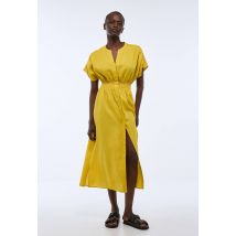 Robe midi unie en lin - Jaune - M - Femme - Monoprix