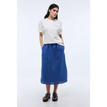Jupe midi unie en lin - Bleu - M - Femme - Monoprix