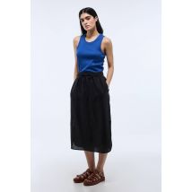 Jupe midi unie en lin - Noir - S - Femme - Monoprix