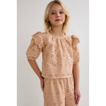 Blouse brodée en coton - Beige - 8 ans - Enfant Fille - Monoprix