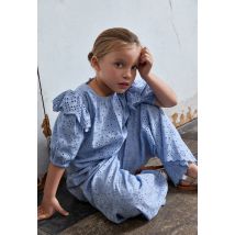 Blouse brodée en coton - Bleu - 8 ans - Enfant Fille - Monoprix