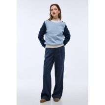 Pull col rond en coton boutonné à l'épaule, fabriqué en france - Bleu - L - Femme - Monoprix Femme
