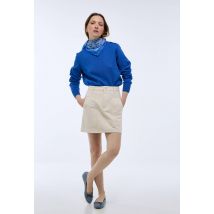Pull col rond en coton boutonné à l'épaule, fabriqué en france - Bleu - S - Femme - Monoprix Femme