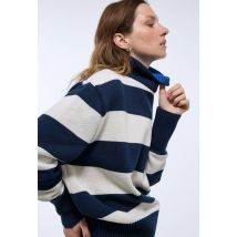 Pull à rayures rugby col montant en coton, fabriqué en france - Beige Ecru - S - Femme - Monoprix Femme