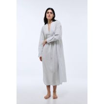 Chemise de nuit longue rayée lin coton - Bleu - M - Femme - Monoprix