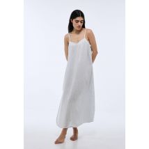 Chemise de nuit rayée lin/coton - Bleu - L - Femme - Monoprix