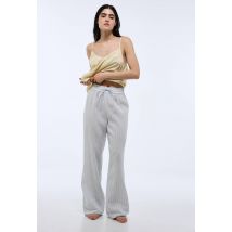 Pantalon rayée lin coton - Bleu - M - Femme - Monoprix
