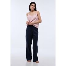 Pantalon uni lin coton - Bleu foncé - S - Femme - Monoprix