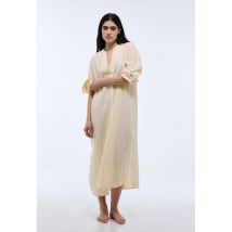 Chemise de nuit lin rayee - Jaune clair - S - Femme - Monoprix