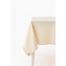 Nappe broderie cerises, 170x250cm, coton-lin - Beige Ecru - Unique - Monoprix