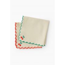 Lot de 2 serviettes broderie cerise, 40x40cm, coton-lin - Orange - Unique - Monoprix