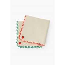 Lot de 2 serviettes broderie fraise, 40x40cm, coton-lin - Beige Ecru - Unique - Monoprix