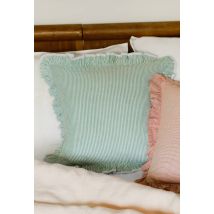 Coussin rayé avec volants, 45x45cm, 100% coton - Vert clair - Unique - Monoprix