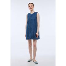 Robe courte en denim en coton bio gots - Bleu foncé - XS - Femme - Monoprix