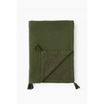 Fouta doublée imprimé, 100x180cm. Extérieur en coton issu de l_agriculture biologique - Vert foncé - Unique - Monoprix