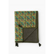 Fouta doublée imprimé, 100x180cm. Extérieur en coton issu de l_agriculture biologique - Vert foncé - Unique - Monoprix