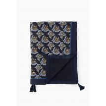 Fouta doublée imprimé, 100x180cm. Extérieur en coton issu de l_agriculture biologique - Bleu foncé - Unique - Monoprix