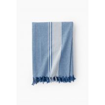 Fouta simple grande taille, tissée teint rayé matelassé, 180x200cm, 100% coton bio - Bleu - Unique - Monoprix