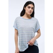 T-shirt rayé en lin coton - Bleu clair - L - Femme - Monoprix Premium