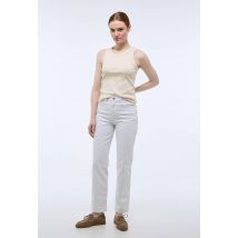 Jean droit uni en coton - Blanc - 38 - Femme - Monoprix