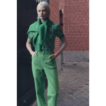 Pantalon large taille haute à rayures - Vert - 38 - Femme - Monoprix