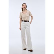 Jean large taille haute - Beige Ecru - 44 - Femme - Monoprix