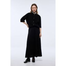 Jupe midi en maille ajourée - Noir - L - Femme - Monoprix